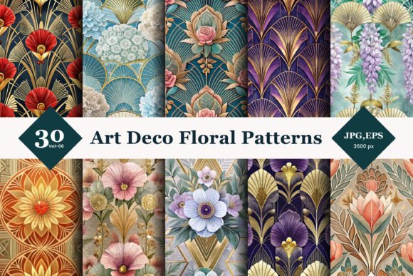 Art Deco Floral Seamless Patterns 06
