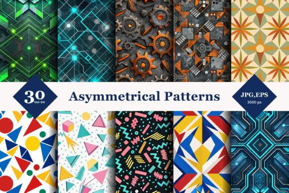 Asymmetrical Style Seamless Patterns 04: A Review of Modern Vector Assets