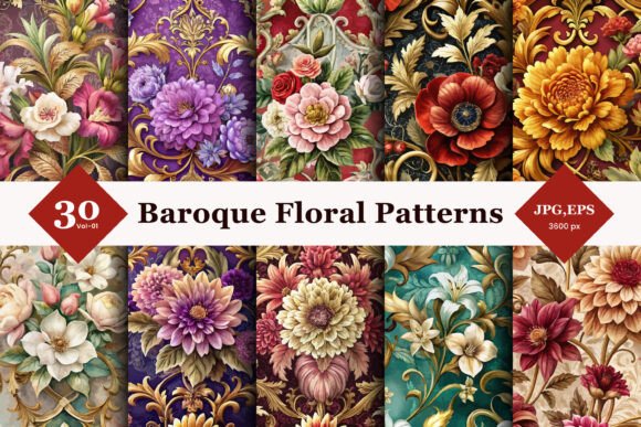 Baroque Floral Seamless Patterns 01