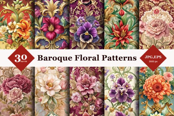 Baroque Floral Seamless Patterns 04