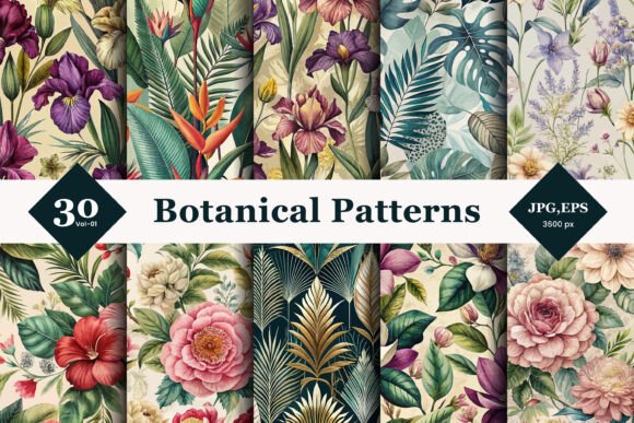 Botanical Seamless Patterns 01: Elevating Design with Nature-Inspired Elegance
