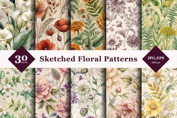 Bringing Nature’s Grace to Your Designs with Hand Sketch Floral Seamless Patterns 02
