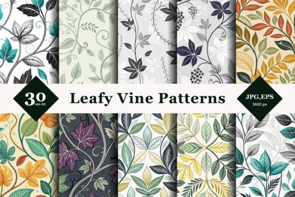 Embrace the Serenity of Nature with Leafy Vine Seamless Patterns 02