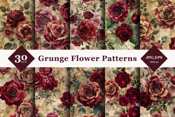 Grunge Flower Seamless Patterns 05
