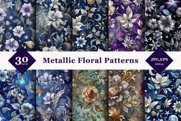 Metallic Floral Seamless Patterns 01: Elevating Design with Elegance and Ease