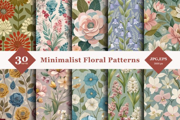 Minimalist Floral Seamless Patterns 02