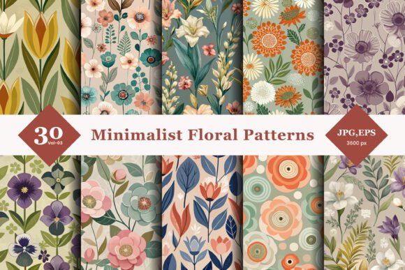Minimalist Floral Seamless Patterns 03