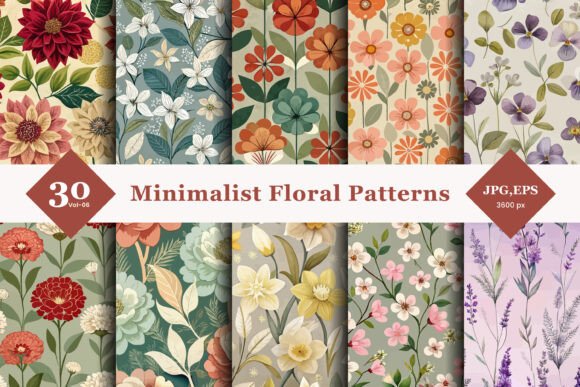 Minimalist Floral Seamless Patterns 06