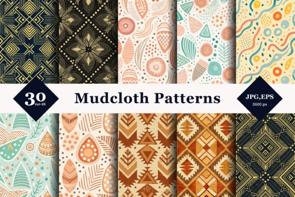 Mudcloth Style Seamless Patterns 05