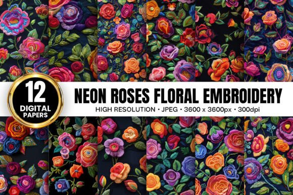 Neon Roses Floral Embroidery Patterns: Elevating Your Creative Projects