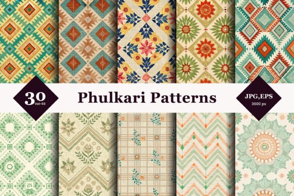 Phulkari Style Seamless Patterns 03: A Digital Tribute to Punjabi Heritage