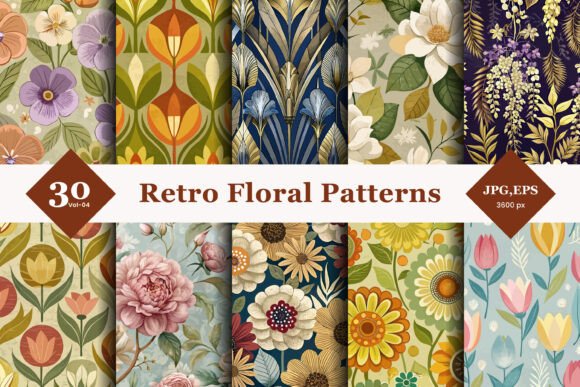 Retro Floral Seamless Patterns 04