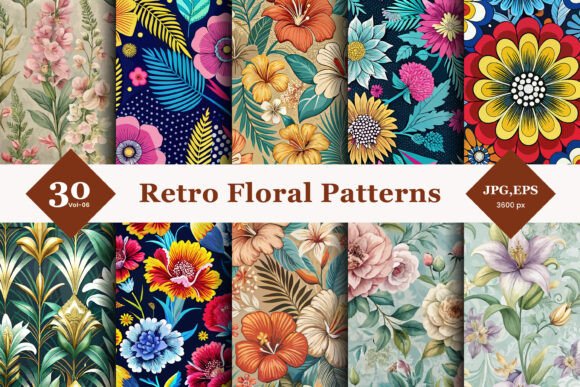 Retro Floral Seamless Patterns 06