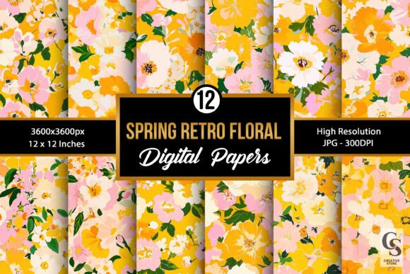 Retro Spring Flowers Seamless Patterns