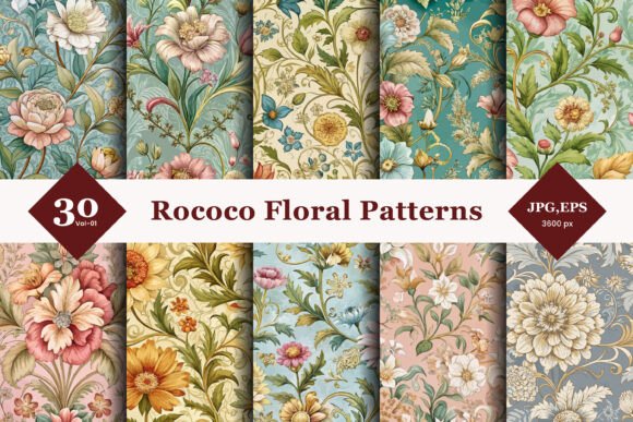 Rococo Floral Seamless Patterns 01: A Detailed Review of Historical Elegance for Modern Design