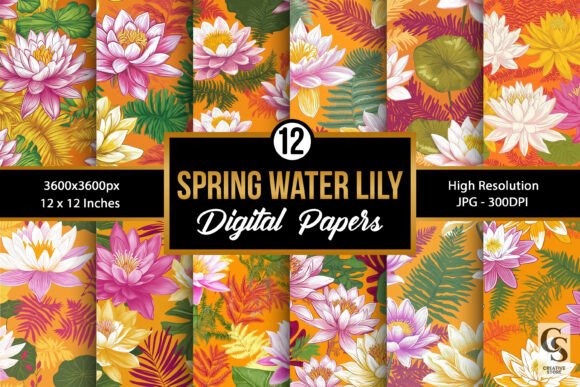 Spring Water Lily Seamless Patterns