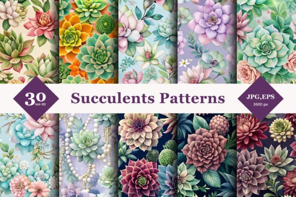 Succulents Floral Seamless Patterns 02