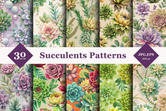 Succulents Floral Seamless Patterns 05