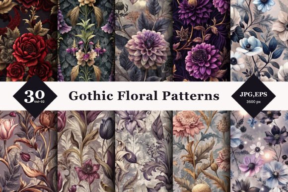 Unveiling the Artistry of Gothic Floral Seamless Patterns 02