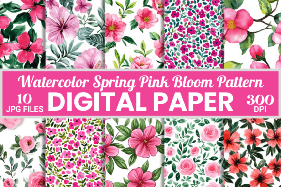 Watercolor Spring Pink Bloom Patterns